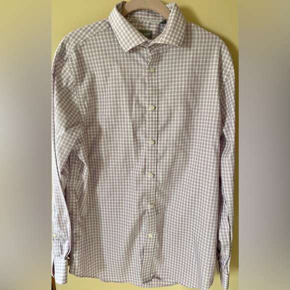 Michael Kors Slim Fit Purple Gray and White Plaid Dress  Shirt Size 16 32/33 - Picture 1 of 8